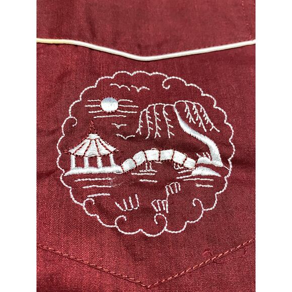 NWT Vintage Double Horse Button Up Asian Embroidered Red Shirt Mens Size Medium - Picture 4 of 12